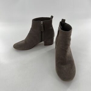 G. H. Bass Co Womens Ankle Boot Suede 8.5 Side Zip Chunky Heel Taupe Serena